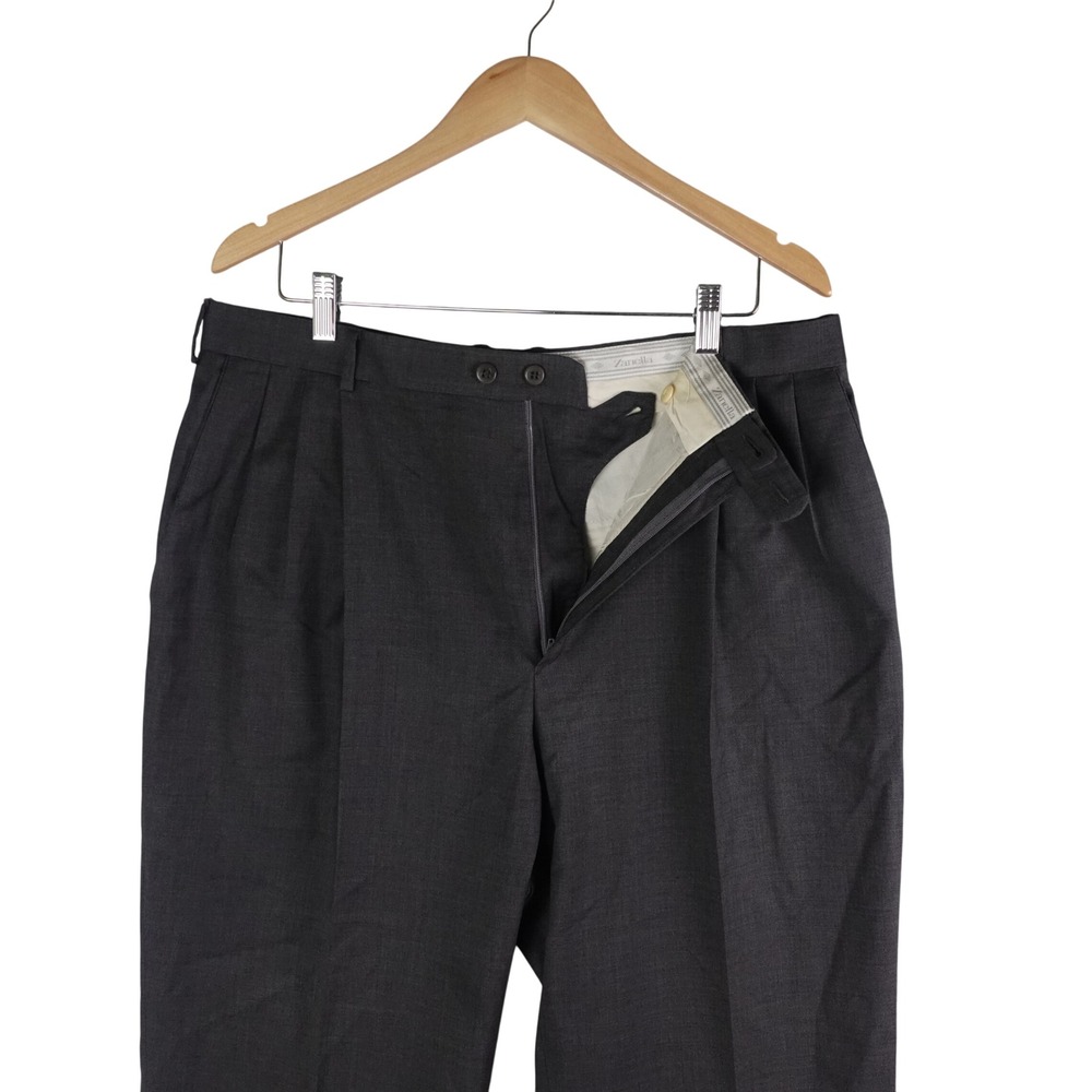 Zanella‎ Men 38 Fits 36 Grey Wool Double Pleated Cuffed Dress Pants Made Italy
